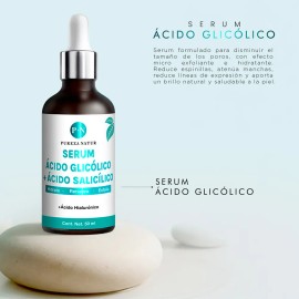 Pureza Natur Serum Facial Ácido Glicólico + Salicílico Hidratante | Suero Antiedad Con Aha, Bha, Acido Hialurónico Reductor De Sebo 50ml