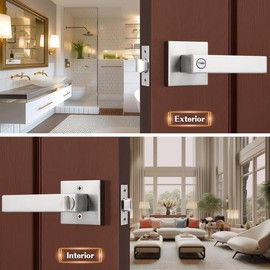 Probrico 10 Pack Satin Nickel Door Locks for Bedroom and Bathroom,Privacy Function Contractor Pack,Square Lockset Leverset Modern Style,Interior Door Handles Heavy Duty