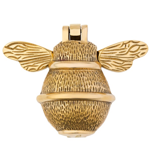 Gold Bee Door Knocker for Front Door | Polished Solid Brass Gold Knockers with Strike Plate | UPVC | Bumblebee Front Door Furniture with a Unique Design (Brass)