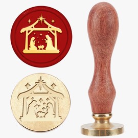 MAYJOYDIY Christmas Nativity Wax Seal Stamp 25mm Pray Theme Sealing Wax Stamp Dazzling Stars Removable Brass Head Wood Handle for Xmas Gift Packaging Wedding Invitations Envelopes