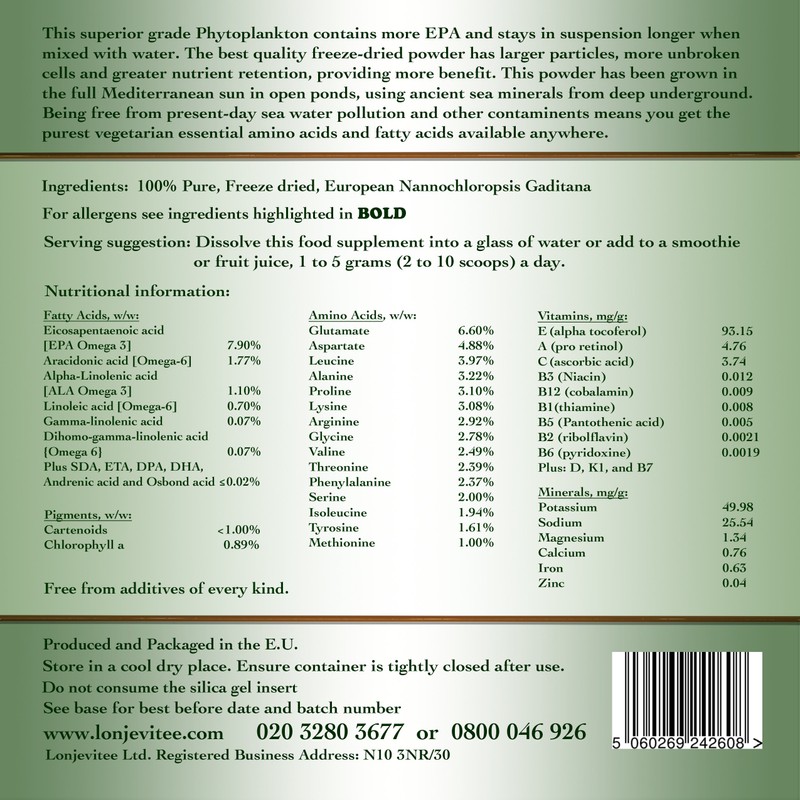 Lonjevitee Phytoplankton - Gold Grade, Pure Freeze Dried Powder -
