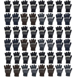 48 Pairs Winter Magic Gloves, Bulk Warm Brushed Interior, Stretchy Assorted Mens Womens (Assorted Knit)