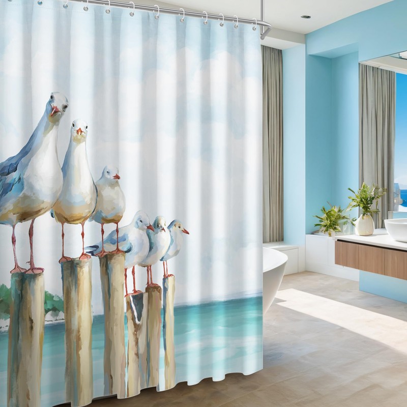 SUMGAR Beach Shower Curtain for Bathroom, Seagull Ocean Theme Shower