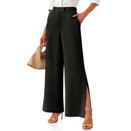 Cicy Bell Womens Side Split Dress Pants Elastic High Waisted Wide Leg Business Casual Trousers with Pockets
