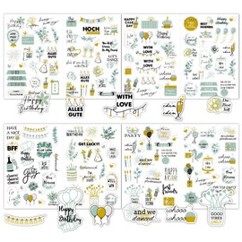 Happy Birthday Stickers 4 Sheets of 170 Scrapbooking Birthday Stickers for Children and Adults Birthday Parties, Envelopes, Cards, Gift Wrap, Scrapbook Planning Stickers