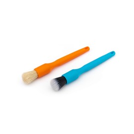 Detail Factory - Crevice Mini Detailing Brush Combo Kit - One Boar's Hair Brush + One Ultra-Soft Synthetic Brush, Heavy Cleaning Action for Small Spaces, Orange + Blue (2-Pack)