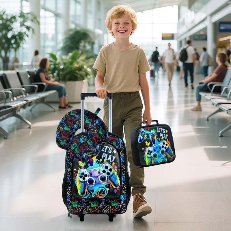 UFNDC 5PCS Kids Luggage for Boys, Game Rolling Suitcase with