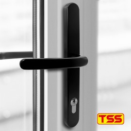TSS Black UPVC Door Handle Pair Set, 92mm PZ (Centres), Sprung, Lever Lever, 240mm Screw to Screw (Screw centres), Backplate 270mm x 32mm - Replacement PVC Door Handle in Black