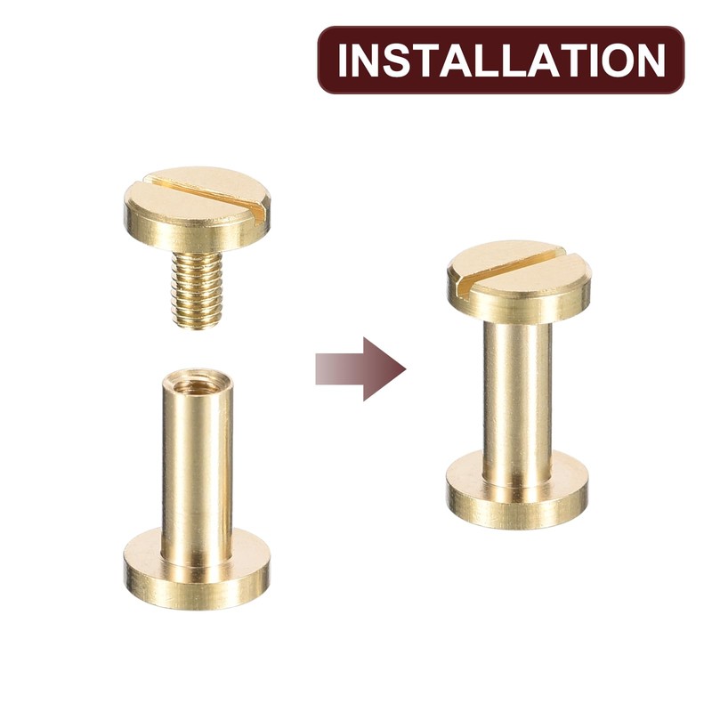 sourcing map 10Pack Brass Chicago Screws, 4x5x10mm Flower Texture Flat