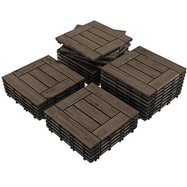 Yaheetech 27PCS Wooden Flooring Patio Deck Tiles Interlocking Tiles Patio Solid Wood and Plastic Indoor&Outdoor 12 x 12in Dark Brown