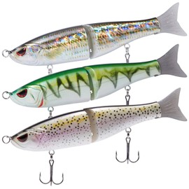 BASSDASH SwimShad Glide Baits Jointed Swimbait Bass Pike Salmon Trout Muskie Fishing Lure (Rainbow Trout + Striper + Firetiger, 4.5in/0.65oz)