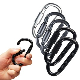 Beefine Carabiner Hooks with Lock, Set of 5, Set of 10, Screw Lock, D-Type, Aluminum Alloy, Lightweight, Key Holder, Bag, Small Accessories, Outdoor, Black Mix Set of 5