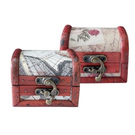 Pack of 2 Mini Treasure Chest, Wooden Treasure Chest, Vintage Wooden Jewellery Box, Mini Storage Box, for Jewellery, Necklaces, Earrings and Other Gifts
