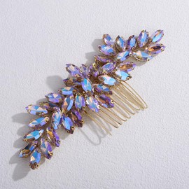 Teyglen Bride Wedding Hair Comb Full Rhinestone Bridal Side Hair Comb Crystal Headpiece for Women Prom Party Special Occasion Hair Accessories (Purple Color)