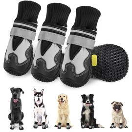 SlowTon Dog Boots for Injured Paws Waterproof - Warm Fleece Lined Dog Paw Protector for Winter Snowy Day Non-Slip Dog Shoes with Reflective Straps Outdoor Walking Boots Small Medium Large Dogs