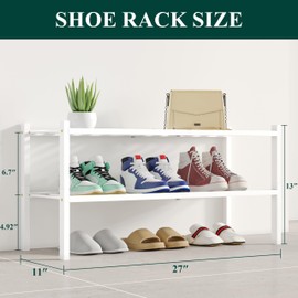 Smiry Shoe Rack, 2 Tier Bamboo Shoe Organizer, Stackable Free Standing Wooden Shoe Storage Shelf for Closet, Entryway, Front Door Entrance, White