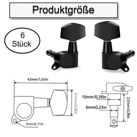 Pack of 6 Guitar Tuners, Guitar Tuning Pegs, Metal Mechanics Locking Key, 3L3R Guitar Tuning Key Peg for Electric Guitar (Black)