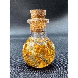 Gold, silver and copper flake in oil specimen mini bottles