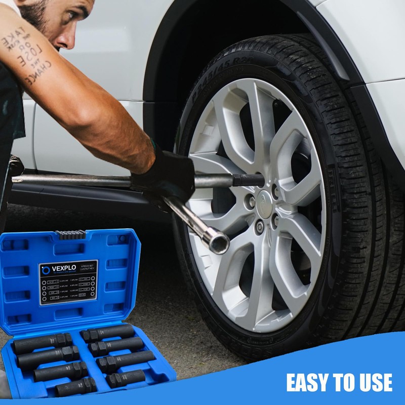 VEXPLO Spline Lug Nut Socket Set, 8 Piece SAE &