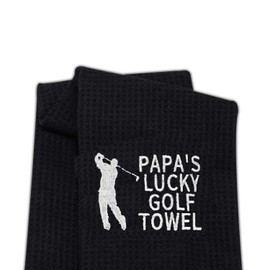 Papa Gift Embroidered Golf Towel for Grandpa Papa's Lucky Golf Towel with Clip for Papa (Lucky-Black)
