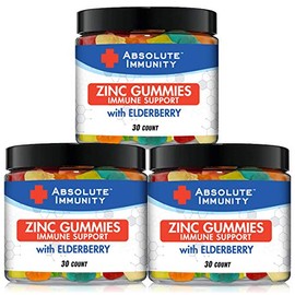 Absolute Immunity- ZINC and Elderberry Gummies - Immune System Health - Adults and Kids 30ct. 3 Pack