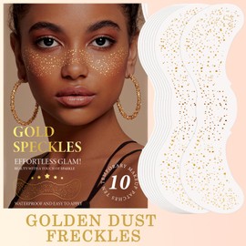 10PCS Glitter Face Tattoo with Golden Dust Speckles, Waterproof Sparkle Makeup Patches for Festival Accessories, Easy to Apply Temporary Glitter Tattoos for Women and Kids