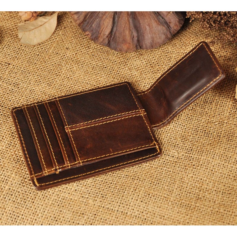 Le'aokuu W1015 Men's Genuine Leather Wallet Dollar Clip Money Clip