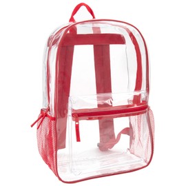 Clear Backpack Heavy Duty Transparent Bookbag for Kids, Boys, Girls, School, Travel, Stadium Approved (Red)