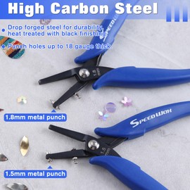 SPEEDWOX Metal Hole Puncher Jewelry Hole Punch Set 1.5mm and 1.8mm Diameter Round Hole for Sheet Metal 0.5mm Thick 6 Inches Hole Punch Pliers Precision Jewelry Making Tool Craft Beading Hobby