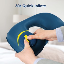BOOWEN Neck Pillow Inflatable Travel Pillow Inflatable U-Shaped Neck Pillow with Squeezing Inflation Pump, Neck Support Pillow for Travel, Plane, Car, Train, House (Peacock Blue)
