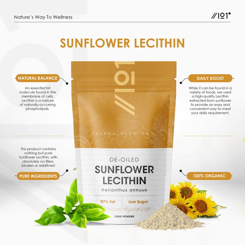 Sunflower Lecithin Powder 250g - De-Oiled 97% Essential Fat -