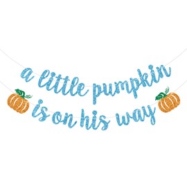 A Little Pumpkin is on His Way Banner, Little Pumpkin Baby Shower Decorations Boy, Thanksgiving Fall Pumpkin Baby Shower Birthday Party Decorations, Blue Glitter