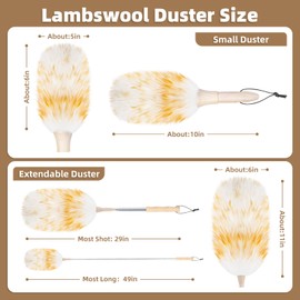 LOVECO Feather Duster, Lambswool Dusters with Extension Pole 29-49 Inch for Cleaning Fans, Ceiling, Includes: Sticky Hooks×2, Small Duster×1, Suitable for Office, Home, Car – Scratch-Free Dust Removal