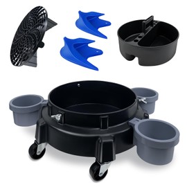ROBLOCK 5 Gallon Bucket Dolly Roller with Dirt and Grit Traps Insert, Car Hose Guide, Bucket Tool Organizer, 3 Removable Bottle Holders, 5-in-1 Car Wash Kit for Cleaning Detailing Carrying