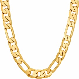 LIFETIME JEWELRY Beveled Figaro Chain Necklaces for Women and Men 24k Real Gold Plated  (6.5mm, 8mm, 9.5mm & 11mm) (18 inches, 8mm, Gold)