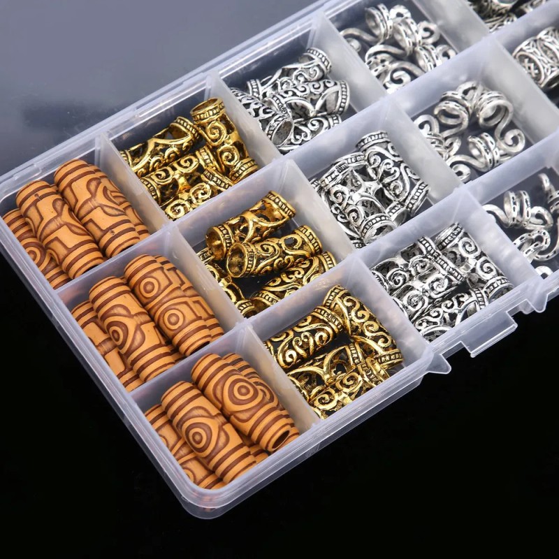 / 75 Unids Plata Envejecida Oro Barba Pelo Cuentas Rastas