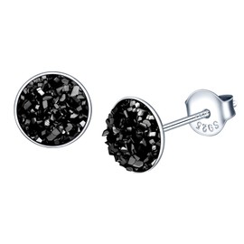 MICGIGI Women's Sterling Silver Crystal Earrings Stars Sky Round Stud Earrings Black, Silver
