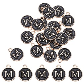 MECCANIXITY Alphabet M Letter Charm Double Sided Enamel Initial Alphabet Pendant Black, for Necklace Bracelet Earring Jewelry Making, Pack of 20