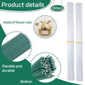 Featuman White Floral Stems Plastic, 16 Inch 2 Gauge Artificial Flower Making Accessory, 100 Piece for Crafts, DIY Bouquet Stem Wrapping, Flower Arrangements