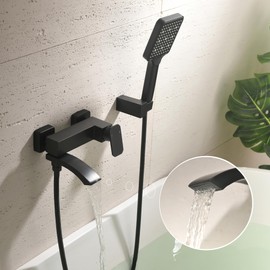 BEIYI Wall Mount Tub Faucet with 3 Functions Handheld Sprayer, Matte Black Bathtub Shower Faucets with Lengthened Folding Spout