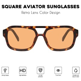 mosanana Retro 70s Square Aviator Sunglasses for Women Vintage Trendy Cute Narrow Small Face rectangle Tortoise Shell Orange Lens MS52362