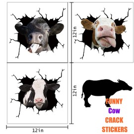 3 Pcs Cow Car Stickers Crack Animal Car Decals Funny Cow Window Clings Waterproof Static Sticker Farm Glass Truck Art Van Auto Decoration