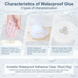 Liquid Waterproof Sealant Crystal Clear 35oz, XUDOAI Indoor Outdoor Water-Based Transparent Waterproof Coating Roof Bathroom Walls Leakage Sealing