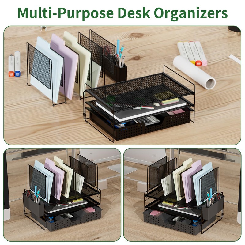 LEKETREE Desk Organizer, Office Organization with Vertical File Holder, File