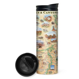 Arches & Canyonlands National Parks Map 16 Oz Travel Drinkware with Spill-Resistant Lid - Stainless Steel Vacuum Insulated Coffee Tumbler