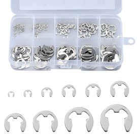 Glvaner 10 Sizes 120 Pcs E-Ring Circuit Clip Stainless Steel Retention Snap Ring E-Ring E-Clip Axle Ring for Securing Options with Storage Case (Silver)