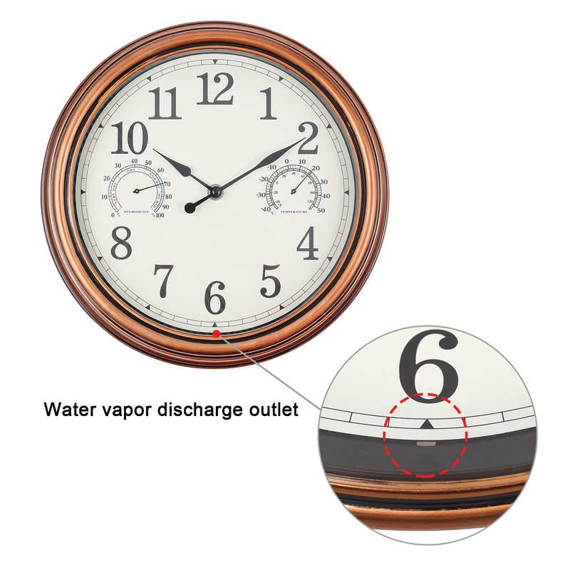 Vigorwise 12inch Outdoor Clocks Plastic Waterproof Wall Clock with Temperature