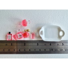 USAminiature 7 pcs 1:12 dollhouse miniature cologne perfume bottles with tray set - Pink