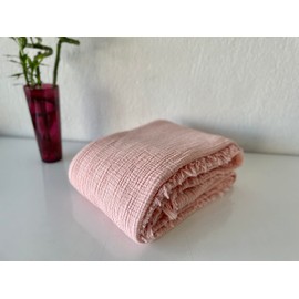 Muslin Blanket 100% Cotton, 4 Layers Bedspread, Soft Turkish Cotton Muslin Bed Cover, Reversible Coverlet, Light Pink (King Size 95x102 - (230x260cm))