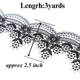 Cinta de encaje negro con bordado festoneado de 3 yardas, ribete de encaje para manualidades, vestido, envoltura de regalos, boda, decoración del hogar